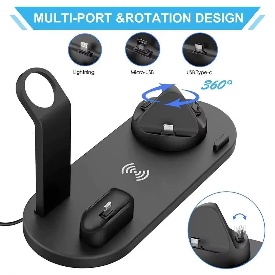 7 in 1 Wireless Charger Stand Pad for Iphone 15 14 13 12 11 X Apple Watch Airpods Desk Phone Chargers Fast Charging Dock Station